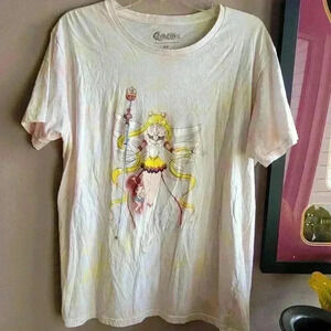 Sailormoon Tiedye Women's T shirt Size Medium 100% Cotton Yellow/Pink